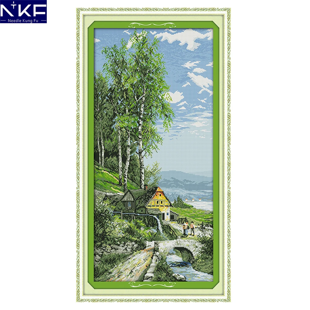 NKF The Sky Is High Clouds Are Pale Chinese Cross Stitch Pattern Needlework Embroidery Scenery for Home Decor | Дом и сад
