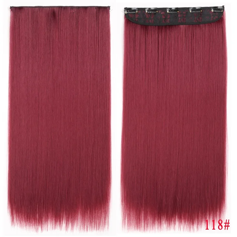 LISI волосы для наращивания на 16 клипсах синтетические 24 дюйма прямые волосы на клипсах для женщин чистый цвет 140 г высокотемпературное волокно - Цвет: Red