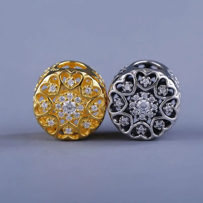 

Fit Original pandora Charm Bracelet 925 sterling silver Beads Golden color With Clear CZ Stone Jewelry Making for women Gift