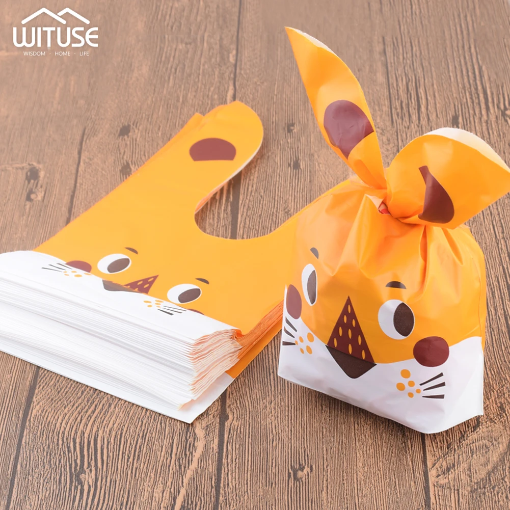 

New 50pcs/lot Cute Rabbit Ear Cookie Candy Bags Gift Bags Pouch For Candy Biscuits Snack Baking Package Event Party Supplies