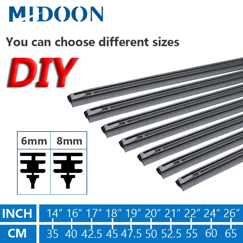 MIDOON 1pcs Car Insert Rubber Strip Wiper Blade (Refill) 8mm/6mm Soft