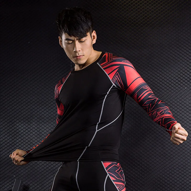 

Men's Gym Stretch T-Shirt Skin Compression Long Sleeve Crossfit shirt Football Training Quick-drying Tights Jogging Sport Top