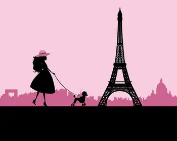 

Pink Paris Girl Poodle eiffel tower photography backgrounds Vinyl cloth High quality Computer print party backdrops