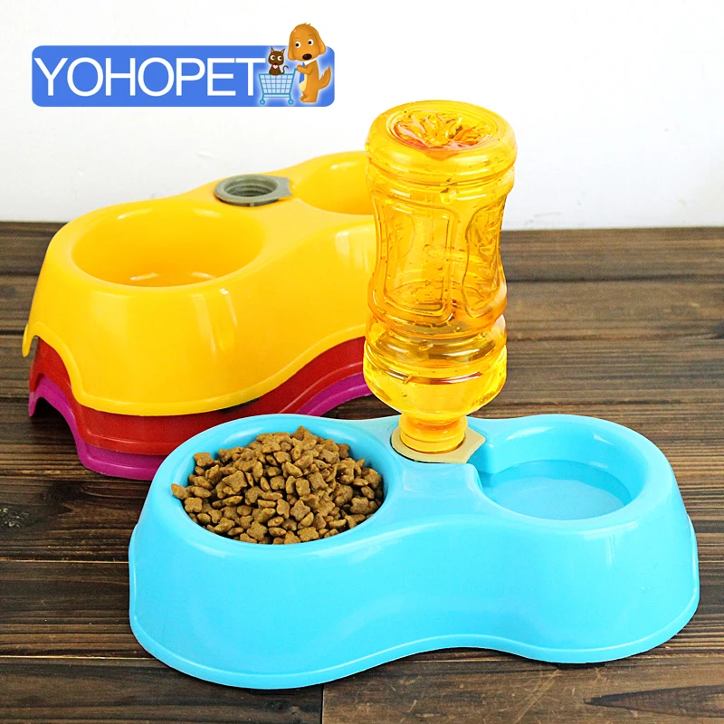 Plastic Pet Double Dog Bowl Puppy Cat Feeding Watering Bowl Supplies ( Color Randomly )-in Cat