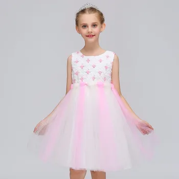 Flower Girls Dress Kids Pageant Party Wedding Ball Gown Prom Princess Formal Occassion Girls Dress 2018 children girls new luxury birthday wedding party ball gown dress kids fashion pink blue color front shor back long pageant dress