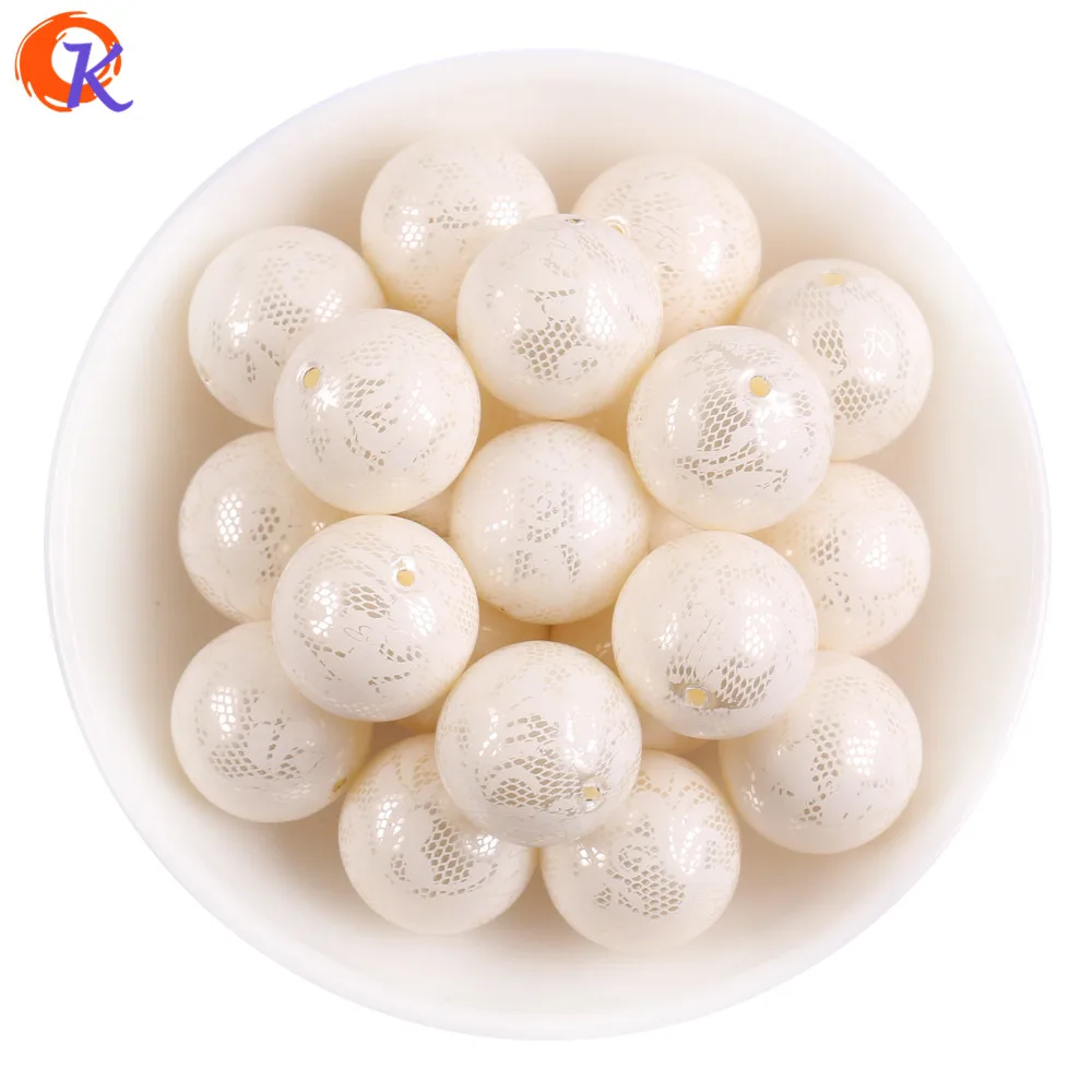 

New Arrival 20MM 100Pcs/Lot White Lace Printing Ivory Pearl Beads For Decoration Jewelry Amazon Marketing BD-8210