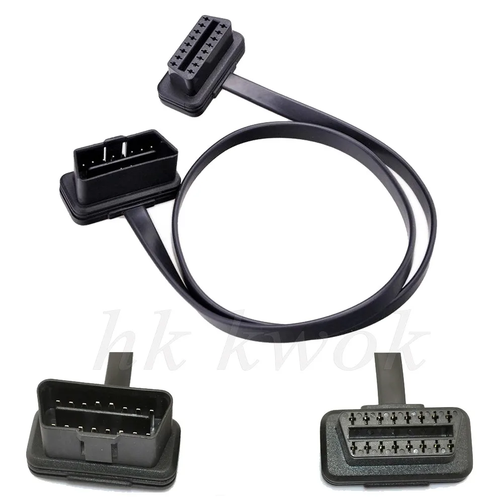 Плоский тонкий как лапша OBDII OBD2 16Pin ELM327 мужчин и женщин Локоть удлинитель OBD 2 авто разъем диагностического кабеля адаптера P15