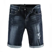 Summer Fashion Men Jeans Shorts Vintage Short Ripped Jeans For Men Elastic DSEL Jeans Streetwear Hip Hop Denim Shorts Men easy matching micro elastic narrow feet denim jeans for men