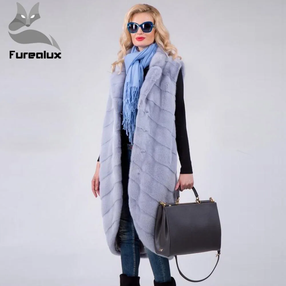 Furealux стиль природы реального норки жилет Для женщин Зима отложным воротником из меха норки пальто Верхняя одежда норки Меховая куртка