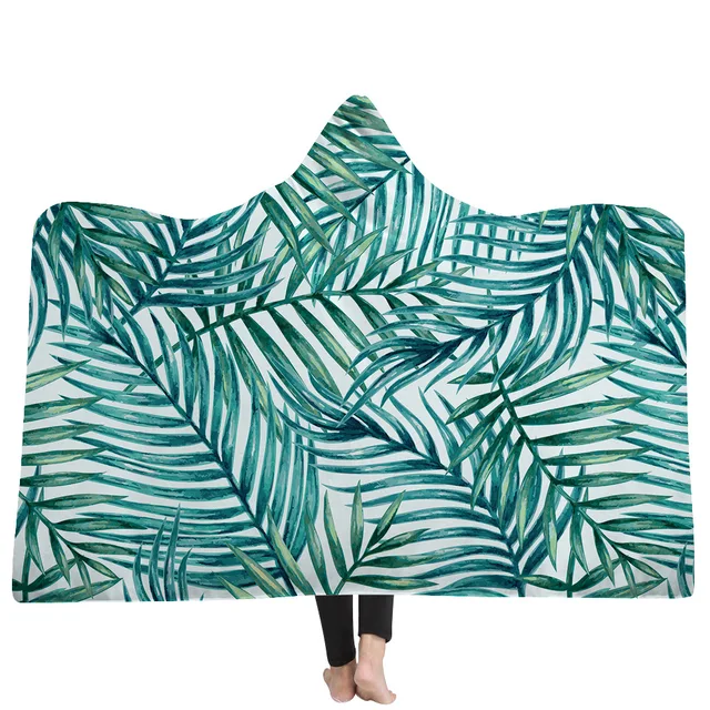 Tropical Plant Fruit Series Hooded Blanket Indian Tribal Feather Tropical Plant Fruit Series Hooded Blanket Indian Tribal Feather Sherpa Fleece Throw Gray Teal Wearable