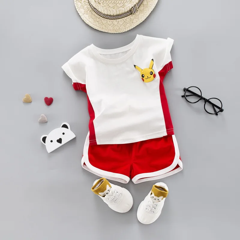 Комплект одежды для малышей с рисунком; Милая Одежда для мальчиков и девочек; рубашка с короткими рукавами+ шорты; комплект одежды из 2 предметов для малышей