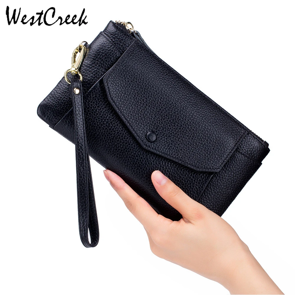 

WESTCREEK Brand Genuine Leather Women Long Wallet Minimalist Ladies' Clutch Travel Passport Purse with Coin Zipper Pocket