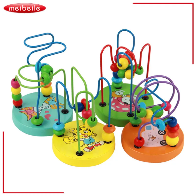Education Wood Mini Round Beads Children's Wooden Puzzle Building Toy Gift For Baby baby-building-blocks-wooden