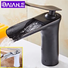 Waterfall Spout Single Handle Bathroom Sink Vessel Faucet Basin Mixer Tap, Lavatory Faucets Solid Brass Chrome Finished waterfall spout antique brass bathroom faucet vessel sink mixer basin faucets single handles taps wnf067