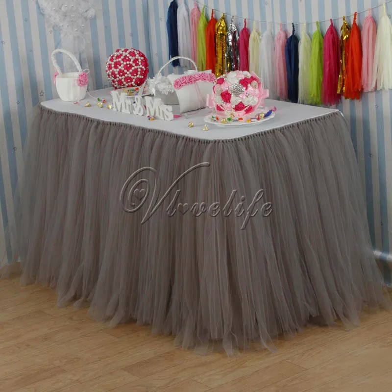 100cm x 80cm Gray Tulle Tutu Table Skirt Custom Wonderland Tulle Table