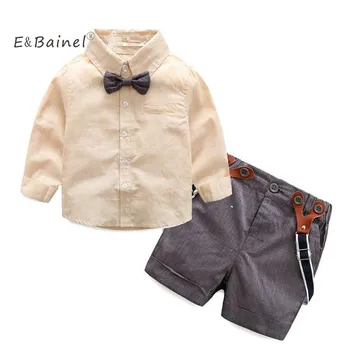 

E&Bainel Gentleman Summer Clothes Baby Boy Clothes Fashion Bow Tie Shirt + Strap Pants Baby Set newborn Baby Boy Clothing 2pcSet