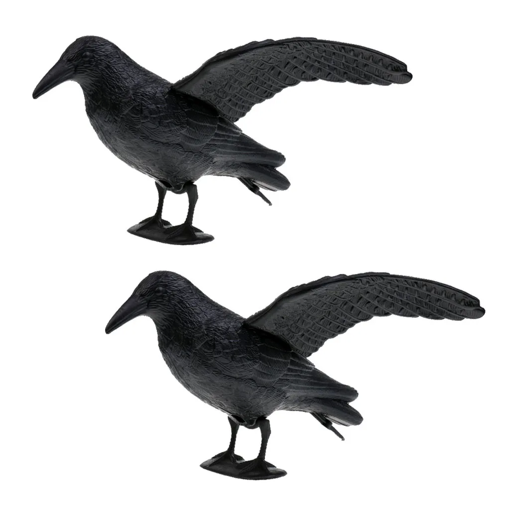 2 Pieces Realistic Full Body Crow Decoy Raven Hunting Decoy Greenhand Gear 