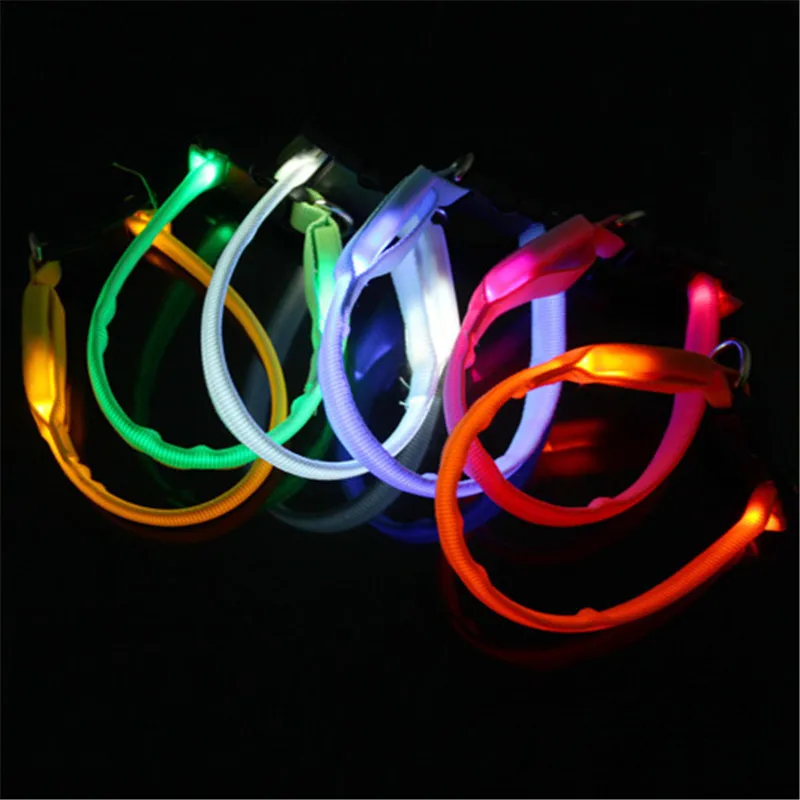 

New Small-Scale LED Nylon Collar Pet Dog Light-up Flashing Glow Button Battery Belt Safety Pet Necklace For Night Running