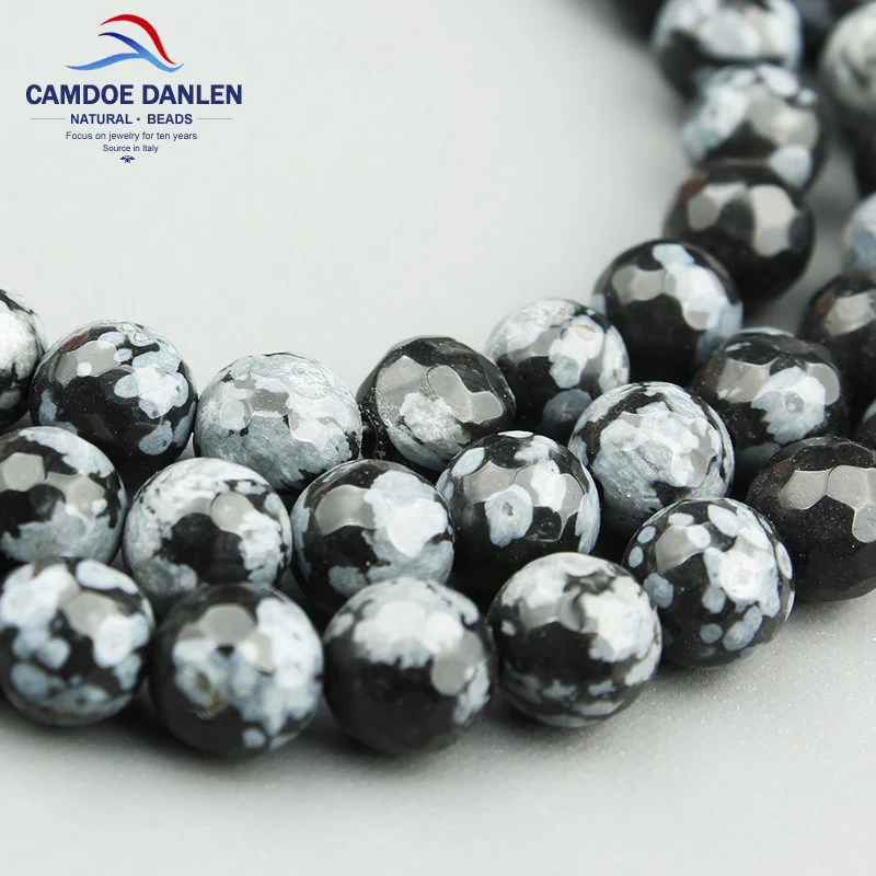 

Natural Stone Faceted Snowflake Obsidian Beads Round 6 8 10 12MM Beads For Jewelry Making Diy Charm Bracelet Necklace QM08