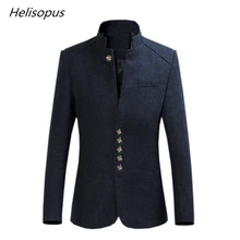 Helisopus мужской тонкий костюм со стоячим воротником весна осень Модный повседневный однобортный однотонный пиджак размера плюс XL-6XL