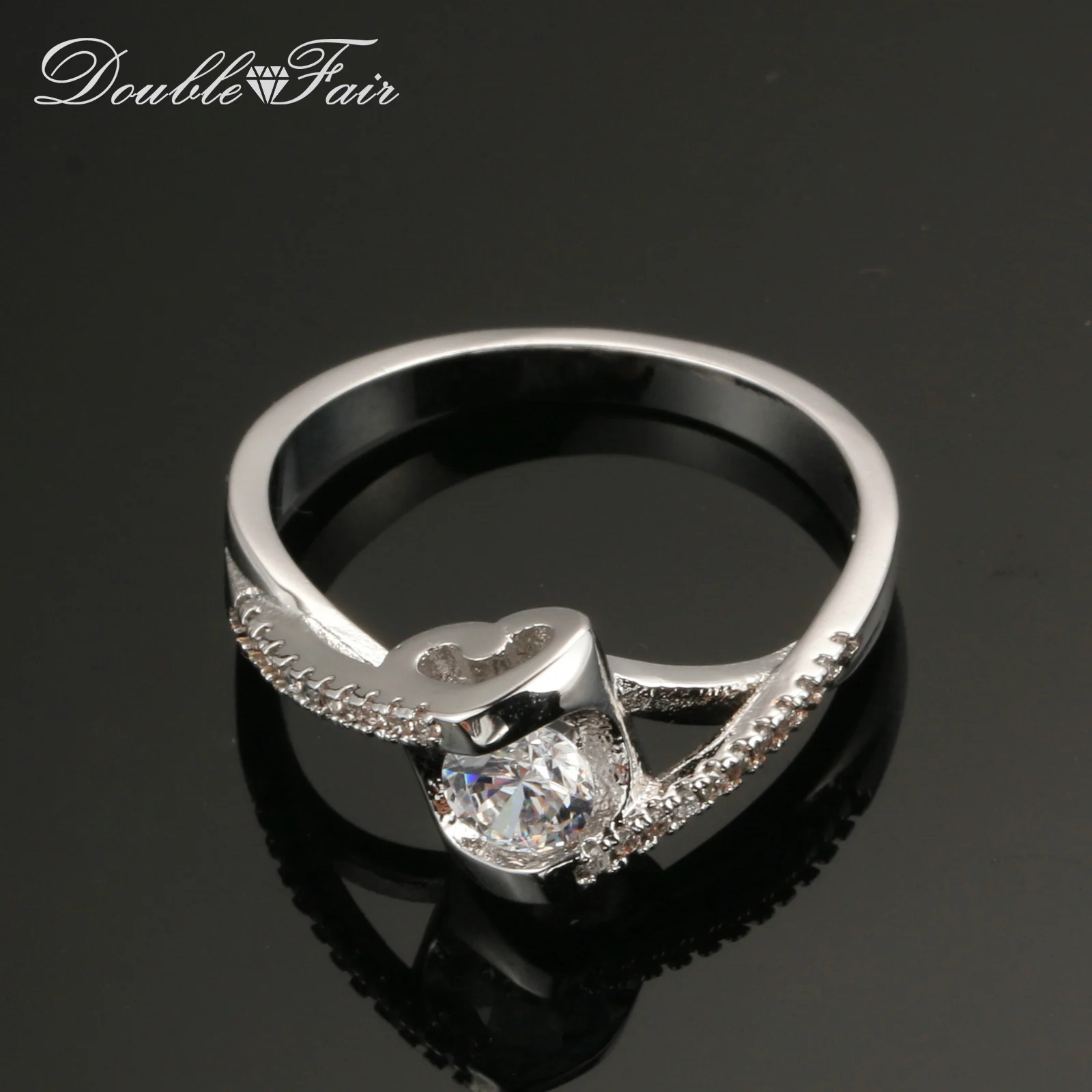 Double Fair Silver Color Angel's Heart Cubic Zirconia Fashion Wedding &amp Engagement Ring Jewelry For Women HotSale DFR502 | Украшения