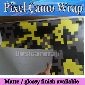 

Yellow Digital Camo Vinyl Car Wrap Styling With air bubble Free Pixel Camouflage Graphics Car Sticker Film 1.52x10m/20m/30m