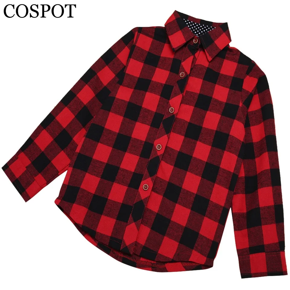 

Baby Girls Boys Christmas Long Sleeve Shirt Girl Red Plaid Tops Kids Fashion Cotton Blouse 2-8 Years 2019 New Arrival 25F