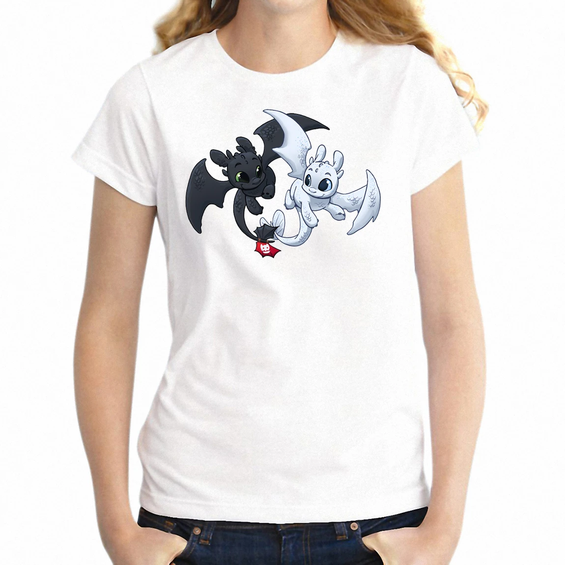 

Women's T Shirt Toothless The Night Fury Light Fury Artwork Print Girl's Tee
