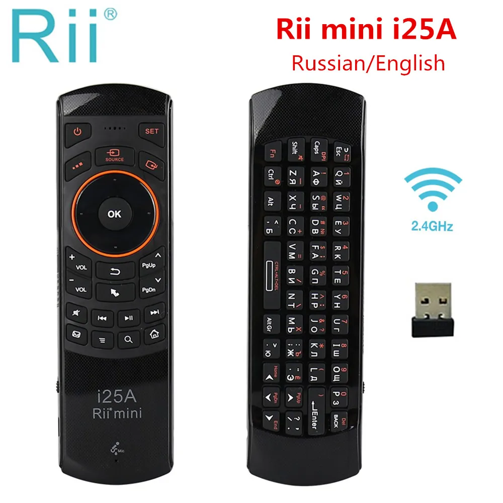 Pаспродажа Rii Mini i25A 2,4G Беспроводная Летающая воздушная мышь русская английская Иврит Клавиатура Rii i25 пульт дистанционного управления для Android TV пульт д...