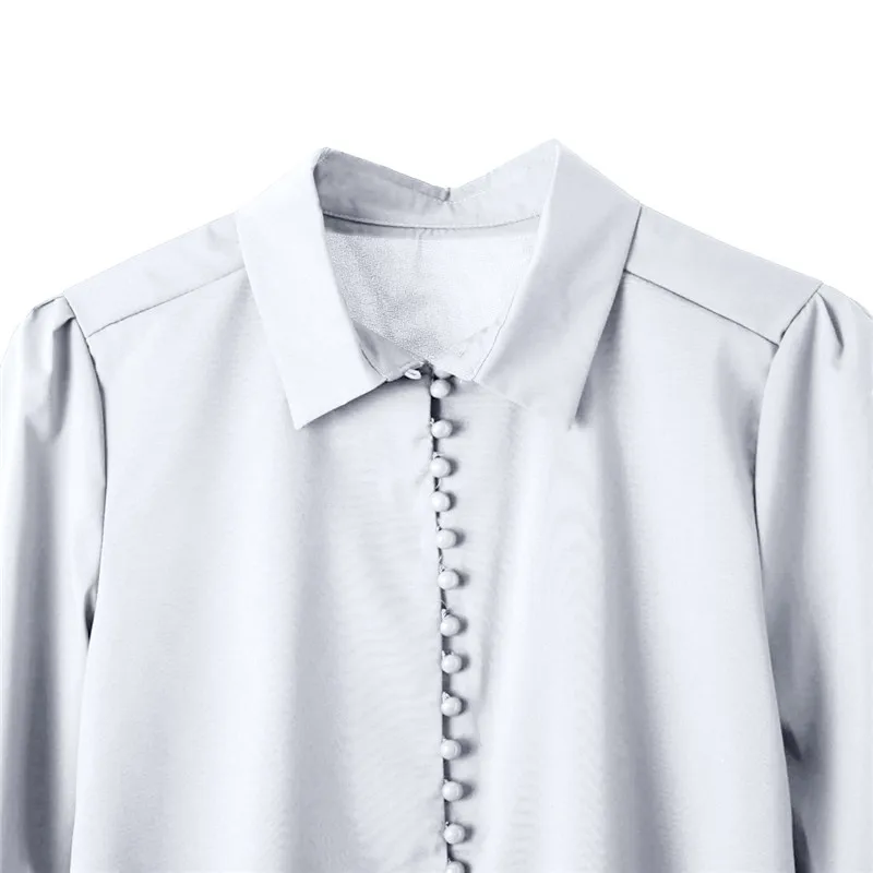 Женская модная повседневная женская топа и блузка, элегантная рубашка harajuku с v-образным вырезом и длинным рукавом, однобортная простая короткая рубашка