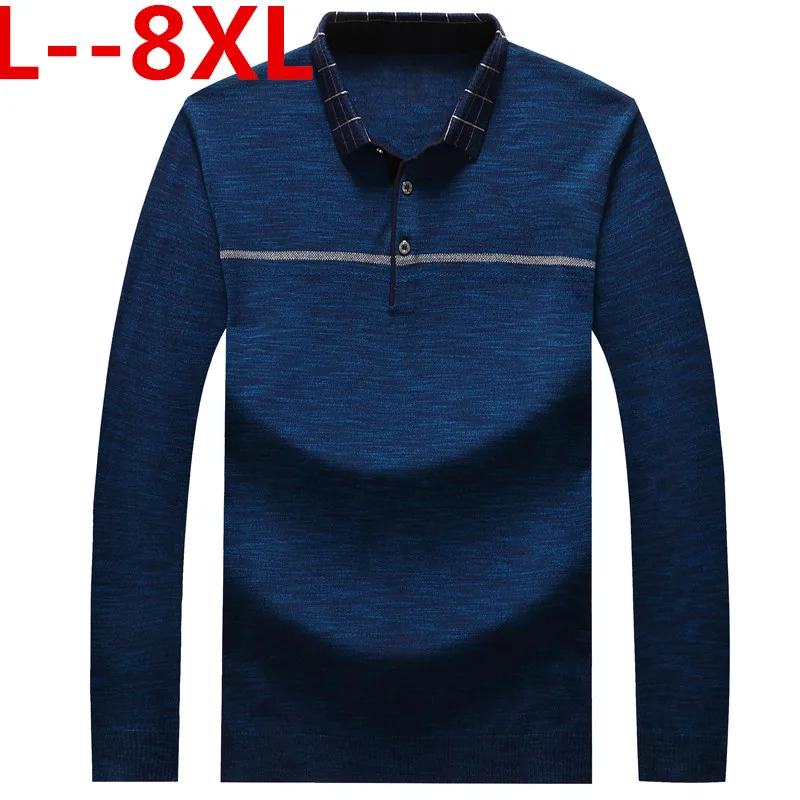 Плюс 8XL 6XL отец одежда Простой удобный стиль для мужчин свитер с длинным рукавом лацканами Досуг пуловер тянуть домашние свитеры