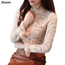 New Fashion Butterfly Sleeves Blouse Mesh Top Sexy Autumn Women Tops and Blouses Lace Long Sleeve Round Neck Elegant Tops Shirts