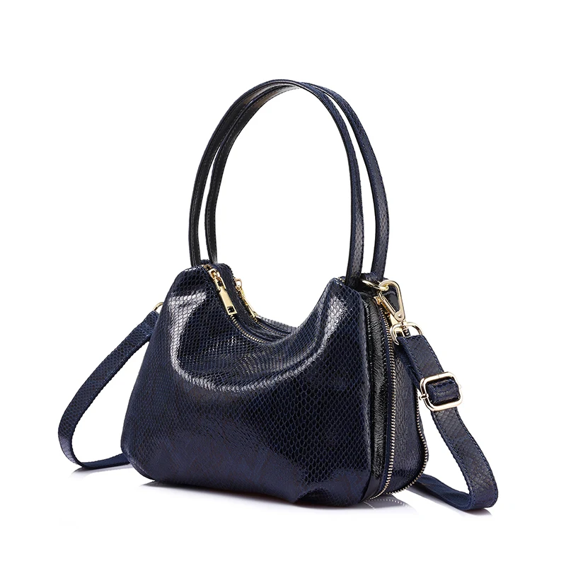 REALER/Новинка; женская сумка из натуральной кожи; сумки на плечо; женские змеиные принты; сумка через плечо; двойная молния; маленькая сумочка - Цвет: Dark Blue