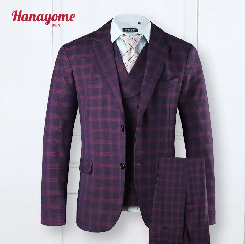Wine Color Suit New Men's Business Casual Suits Sets / Men Three piece