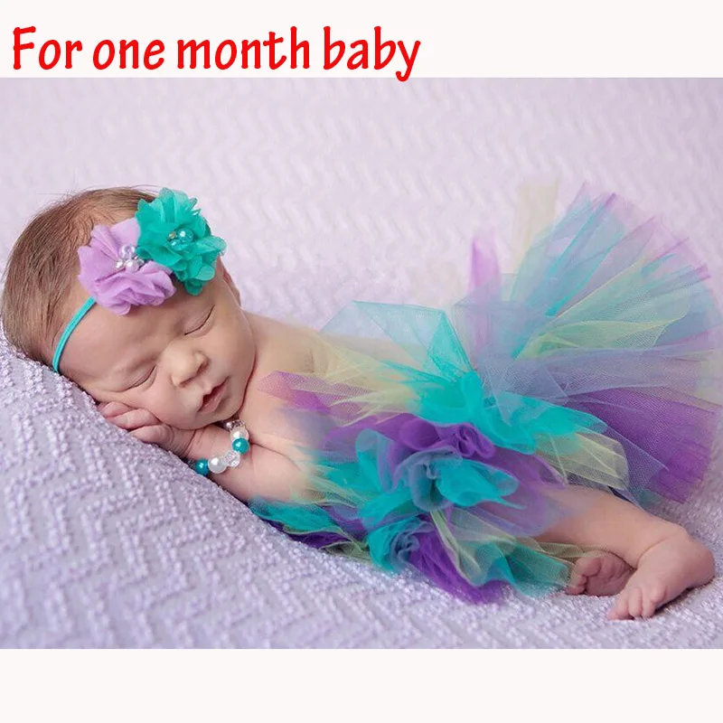 Реквизит для фотосессии новорожденных; Детский костюм; наряд принцессы; юбка-пачка для малышей; повязка на голову; реквизит для фотосессии с реальным фото - Цвет: for one month baby