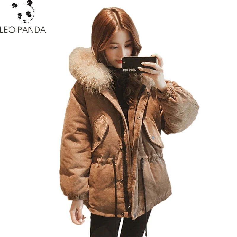 

Fashion Corduroy Cotton Jacket 2018 Harajuku embroidering Woman'S Imitation Fur Coat Loose Warm Winter Coat Plus Size Tops Parka
