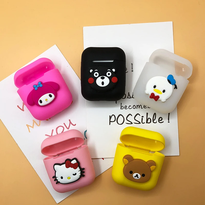 

Cartoon Hello Kitty Bear Daisy Silicone Case For Apple Airpod Protective Cover Unique Cute Headphone Bag DIY Case with Rope