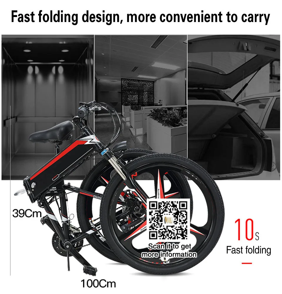 Sale 48V lithium battery folding bike aluminum alloy electric bike 26 inch e bike 30-35 KM/H 2