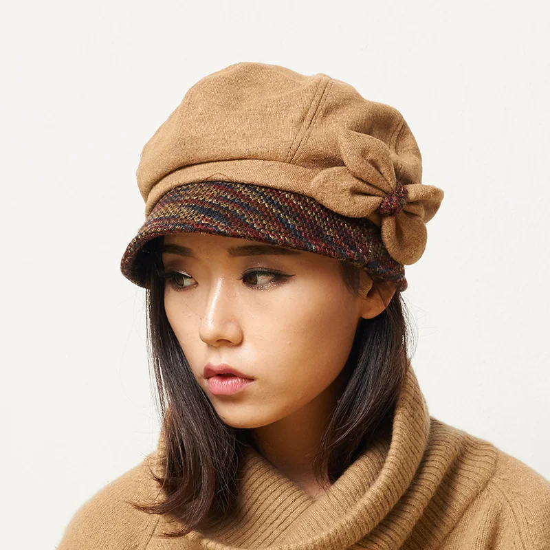 REALBY Female Cute England British Wool Felt Beret Hat Women Lady