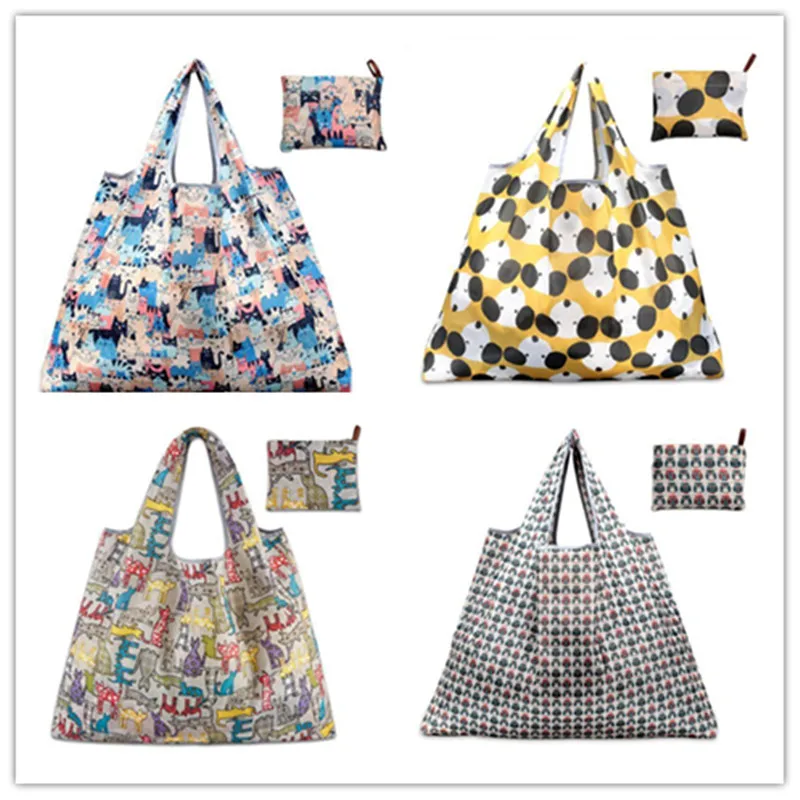 

New Cartoon Shopping Bag Lady Foldable Oxford Cloth Reusable Fruit Grocery Pouch Recycle Organization Bag