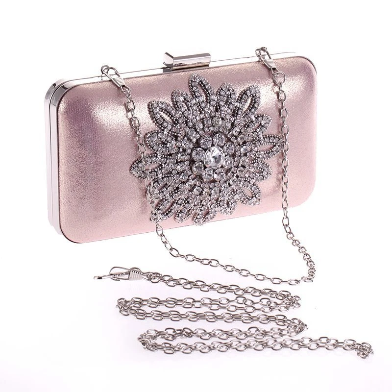 Clutch Purse Evening Bags For Womens Chain Dress Handbag Rhinestones Wedding Flower