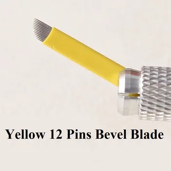 

500PCS 12 Pin 3D Embroidery Micro Blading Manual Tattoo Needles Sterilize Stainless Steel Disposable Eyebrow Tattoo Blade Yellow