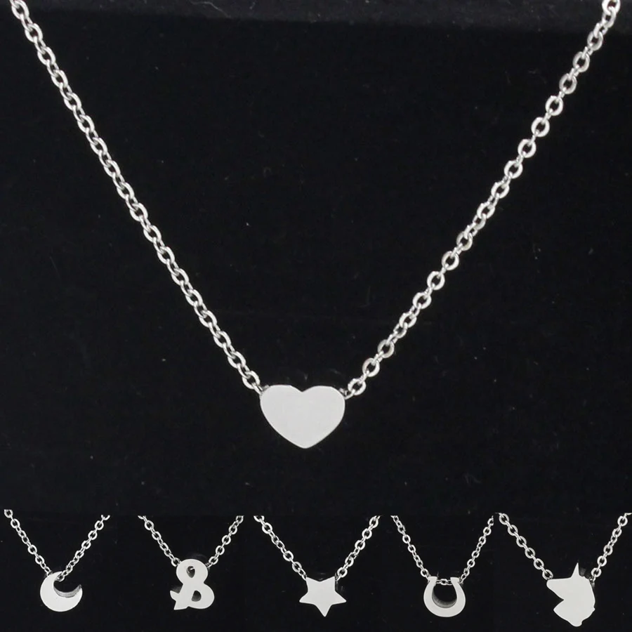 

Fnixtar Stainless Steel Small Love Cute Heart Star Moon Fishtail Horseshoe Pendant Chain Necklace Women Jewelry Gift 5piece/lot