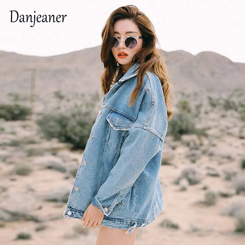 Very best  Danjeaner BF Wind Loose Large Size Denim Jacket Female Turn Down Collar Coat Casual Jean Jackets Fr