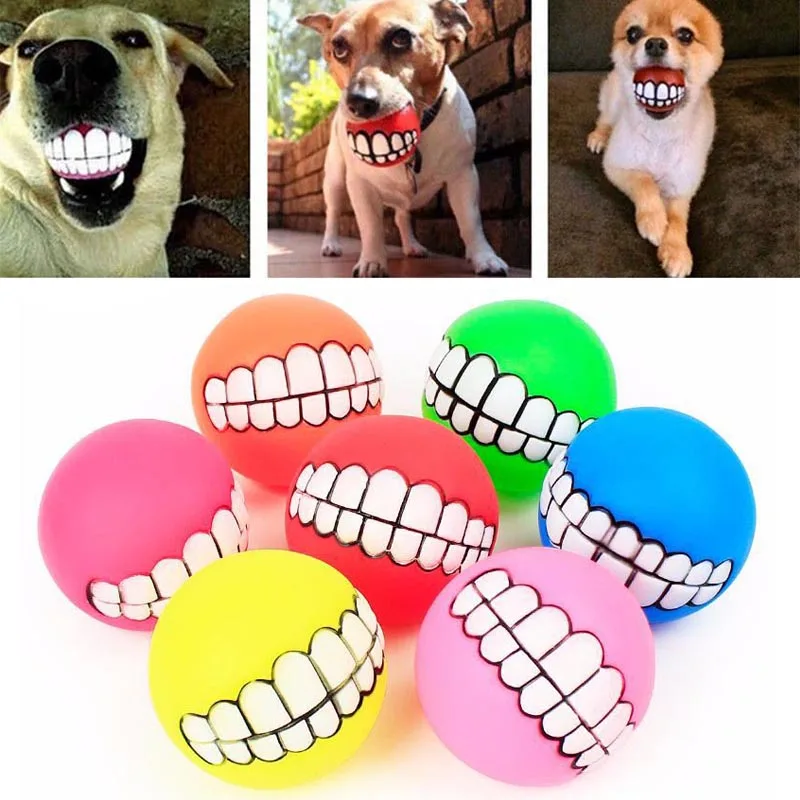 Dog Ball Teeth Funny Pet Squeaky Toy Silicone Chew Squeaker Sound Dogs