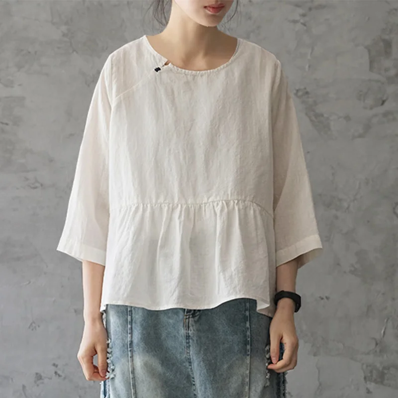 SCUWLINEN 2019 Для женщин летние топы Винтаж Повседневное сплошной вышивкой Империя Pleat