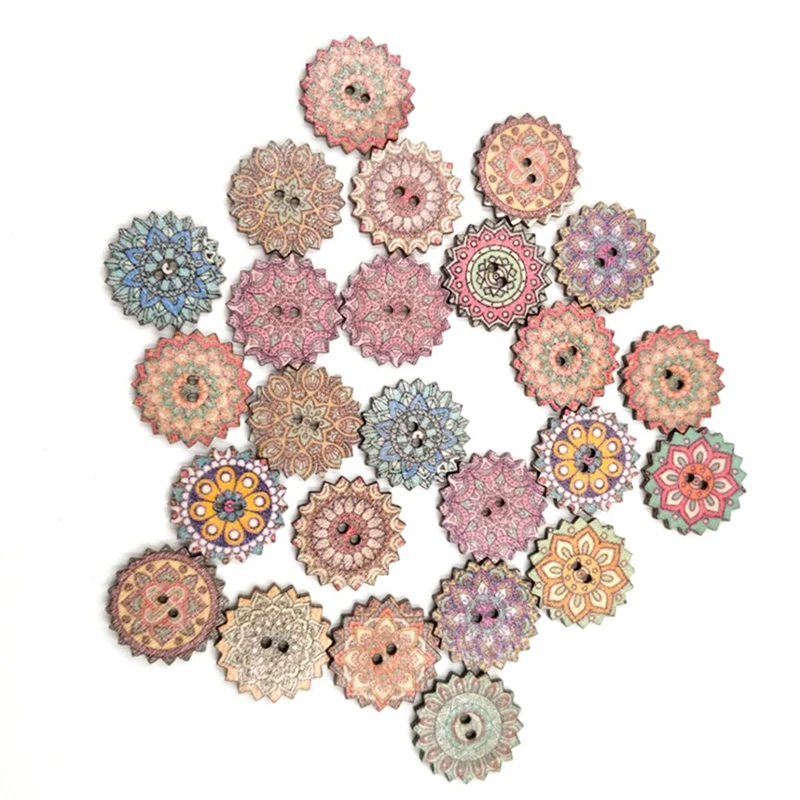50pcs Painted Gear Wooden Buttons for Handwork Sewing Scrapbooking Handmade Clothing Crafts Accessories Sewing Art 2025mm (1)