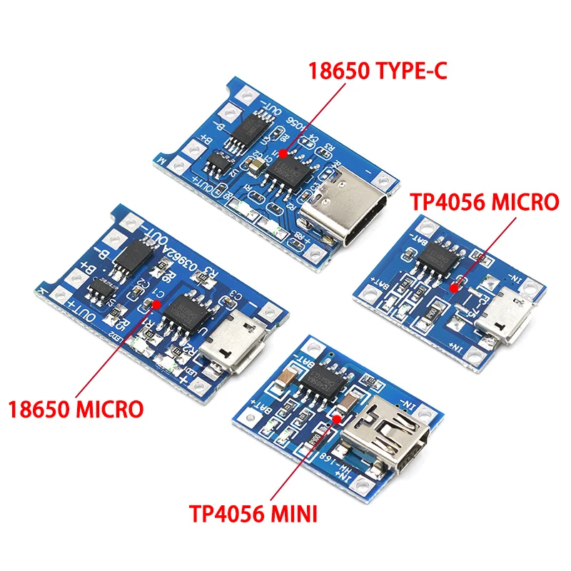

Type-c / Micro USB 5V 1A 18650 TP4056 Lithium Battery Charger Module Charging Board With Protection Dual Functions 1A Li-ion