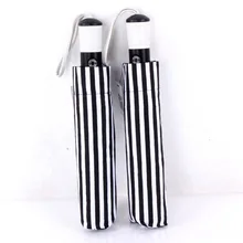 Серебристым покрытием черные и белые полосы автоматический зонт стекловолокна увеличить ветрозащитный зонтик негабаритных складной зонт