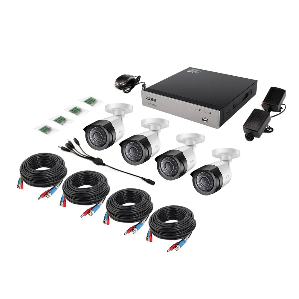  ZOSI 4CH/8CH 1080P HDMI P2P TVI DVR Sistema de Vigilancia salida de vídeo 4 Uds 2000TVL 2.0MP cámar